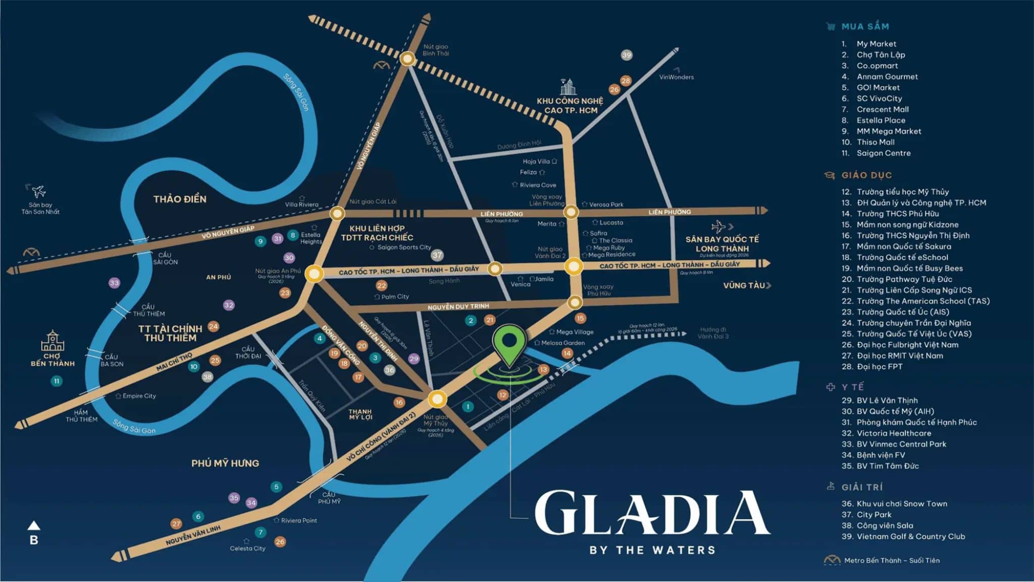Vị trí dự án Gladia được bao quanh bởi hệ sinh thái tiện ích cao cấp